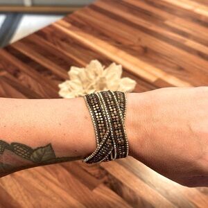 Nakamol Brown & Gold Tone Three Layer Wrap Bracelet